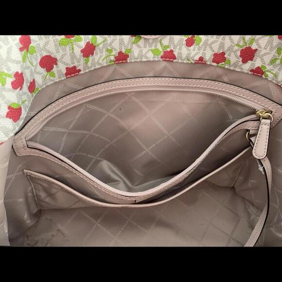 Michael Kors Carter MK Monogram Rose Floral Vanilla Large Tote Bag Purse AB-2012 - Picture 9 of 15
